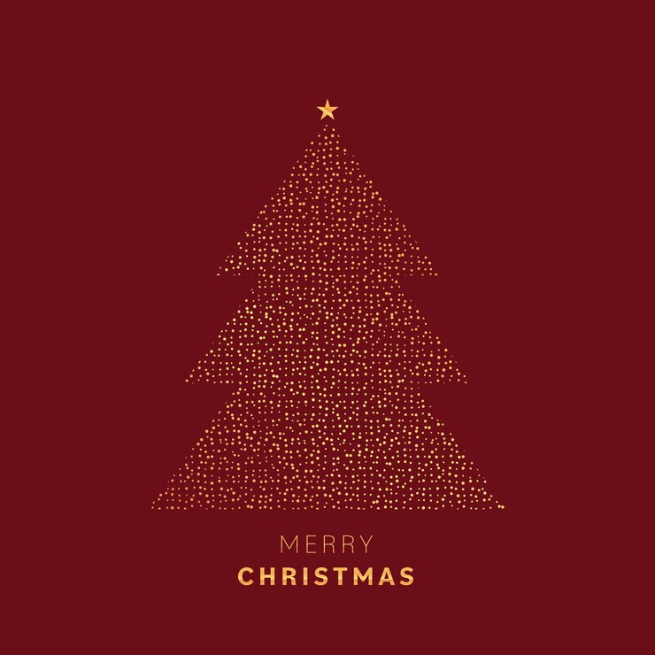 Buon Natale e Buon Anno Nuovo Elegante albero di Natale a linea dorata con stella su sfondo scuro Design di biglietti di auguri di Natale di lusso Illustrazione vettoriale