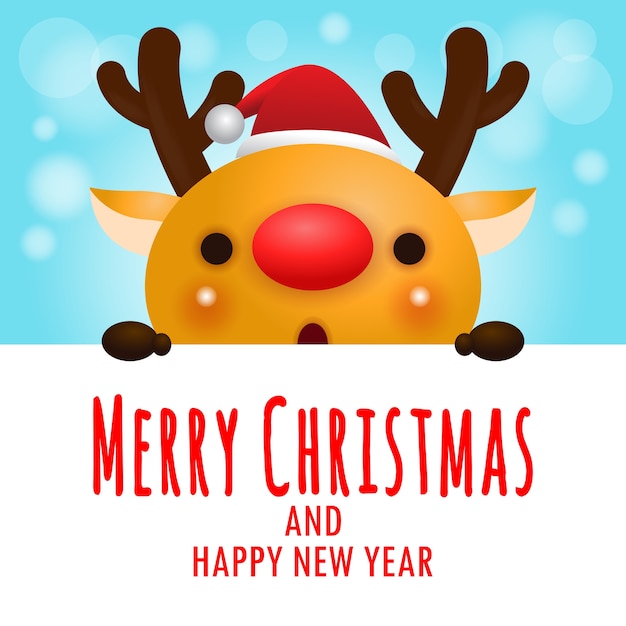 Buon Natale e Felice Anno Nuovo, allegro di renne che indossano cappelli natalizi