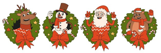 Buon Natale e felice anno nuovo Babbo Natale porta la renna del pupazzo di neve