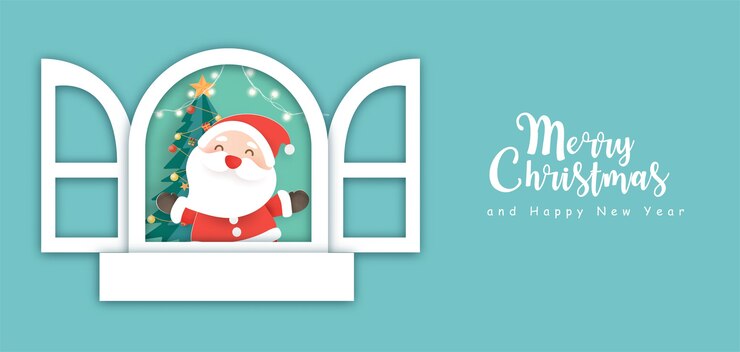 Buon Natale e felice anno nuovo banner con simpatico Babbo Natale.