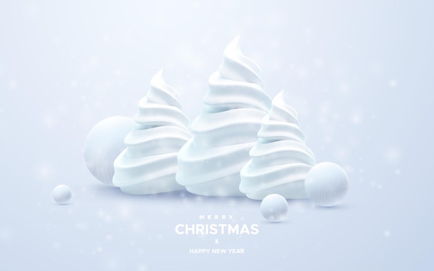Buon Natale e felice anno nuovo Illustrazione 3d delle vacanze vettoriali Alberi di Natale minimalisti bianchi