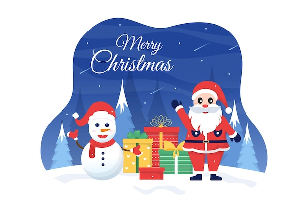 Buon Natale e felice anno nuovo modello disegnato a mano cartone animato sfondo piatto illustrazione
