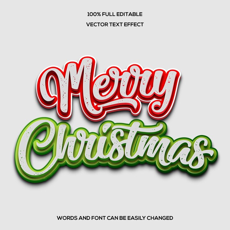 Vettore buon natale effetto testo modificabile 3d