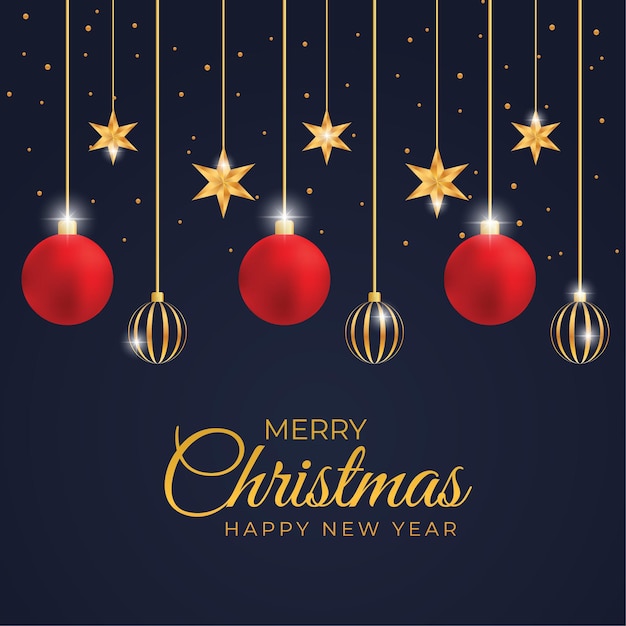 Buon natale palla rossa stella dorata e sfondo