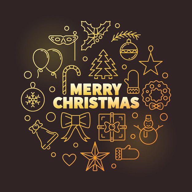 Buon Natale rotondo vettore contorno dorato illustrazione