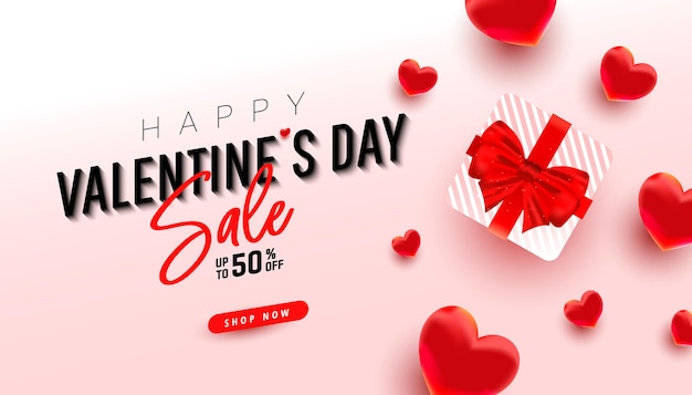 Buon saluto di San Valentino 'con regalo a sorpresa e decorazioni d'amore 3d