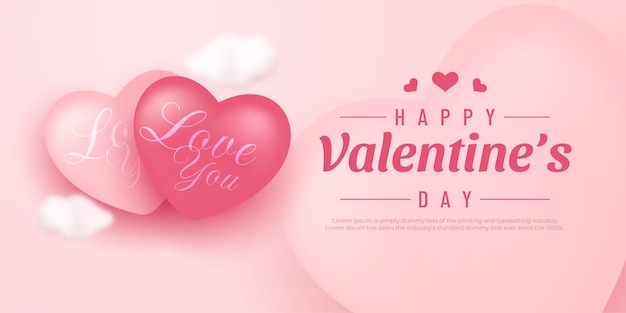 Buon San Valentino Poster o banner con il simbolo del cuore su sfondo rosa