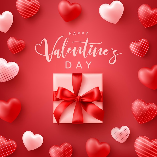 Buon San Valentino Poster o striscione con cuori dolci e simpatica confezione regalo sul rosso