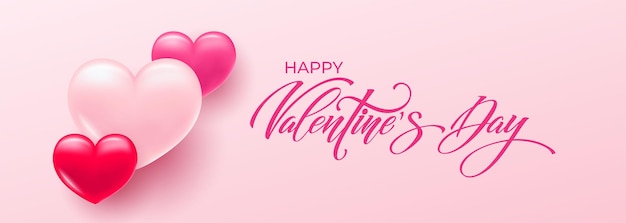 Buon San Valentino vettore scritta a mano Con uno splendido sfondo di cuori 3D Illustrazione vettoriale Testo per un biglietto o un invito