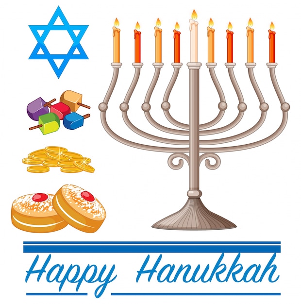 Buon tema di Hannukkah con ciambelle e luci