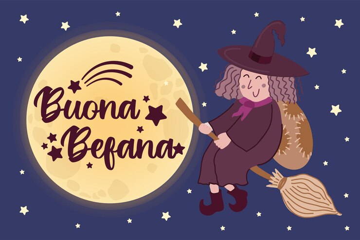 Vettore buona befana traduzione italiana happy befana witch befana christmas epifania personaggio