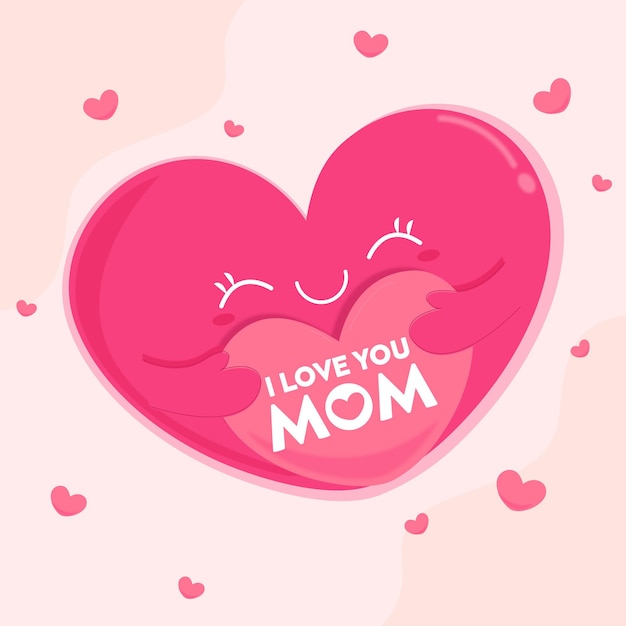 Buona festa della mamma ti amo mamma con l'illustrazione dei cuori Vettore Premium