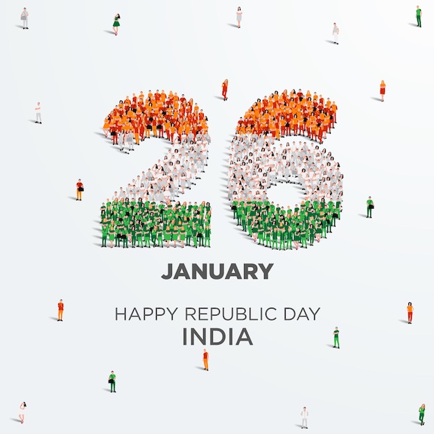 Buona Festa della Repubblica India. Un folto gruppo di persone si forma per creare il numero 26.