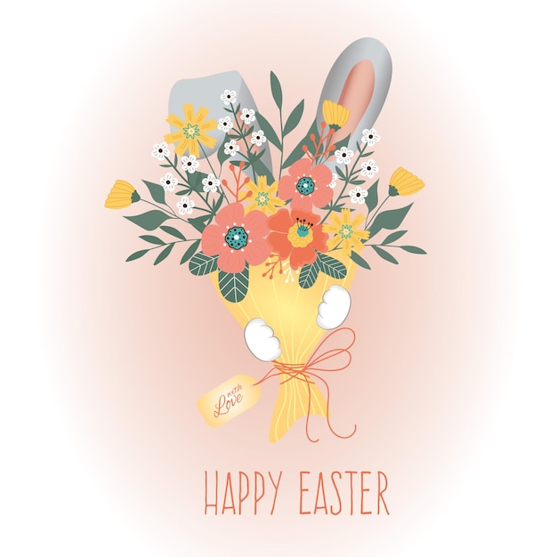 Buona Pasqua Bouquet di fiori con orecchie di coniglio