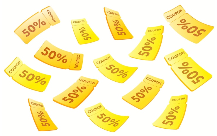 Buoni gialli volanti, buoni, scambio. Sconto, acquisti redditizi. Buoni 3D. buoni 3d.