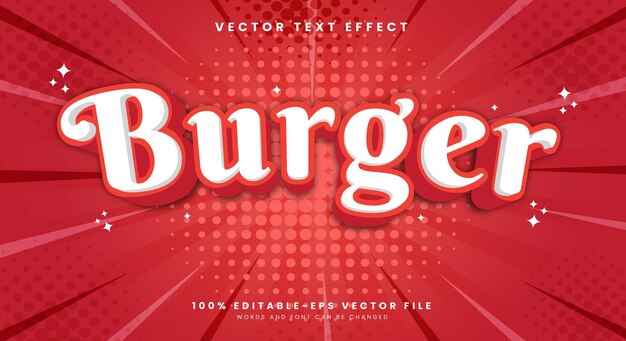 Burger 3d cartoon Style Effetto di testo modificabile Modello Adatto per il marchio di fast food