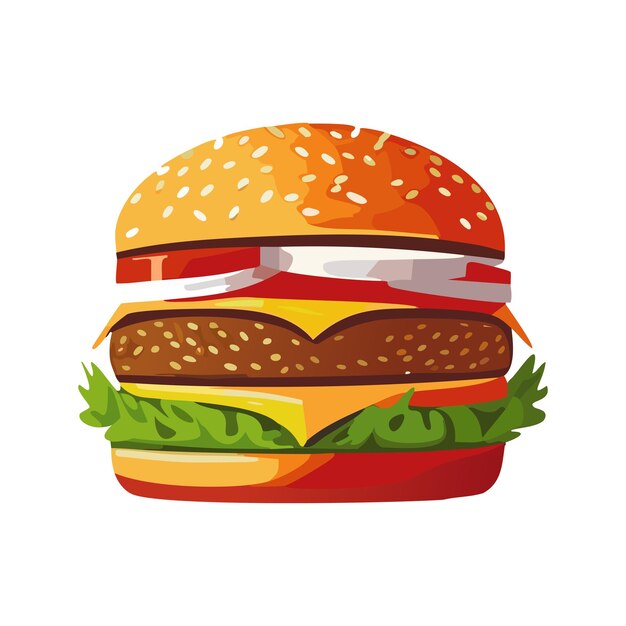 Burger a cartoni animati con lattuga, pomodoro e formaggio Vector Illustrazione disegnata a mano