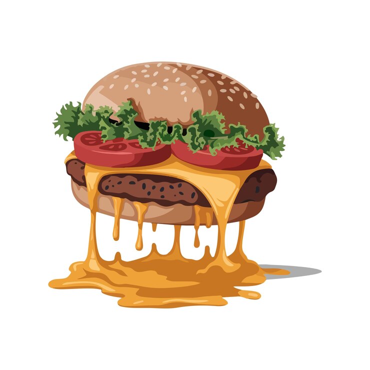 Vettore burger con vettore di formaggio gocciolante e vettore isolato floating burger with dripping cheese