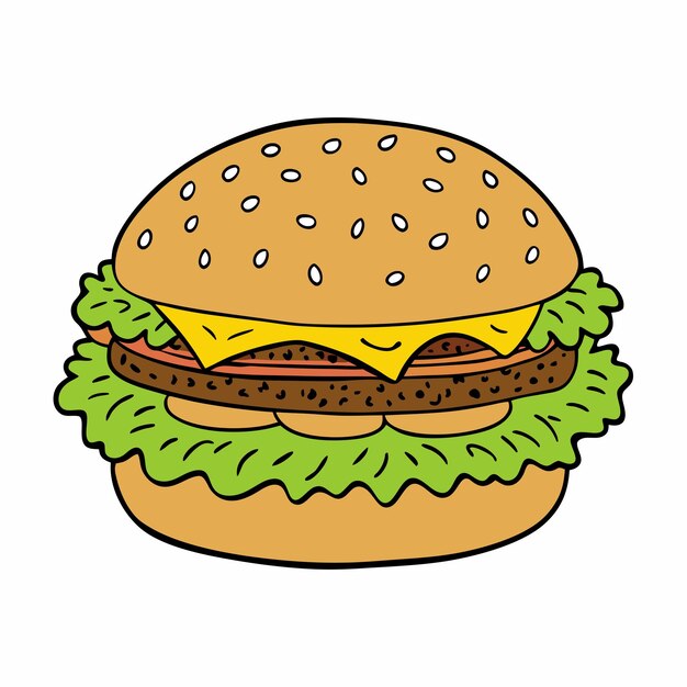 Burger disegnato a mano su uno sfondo bianco isolato 4