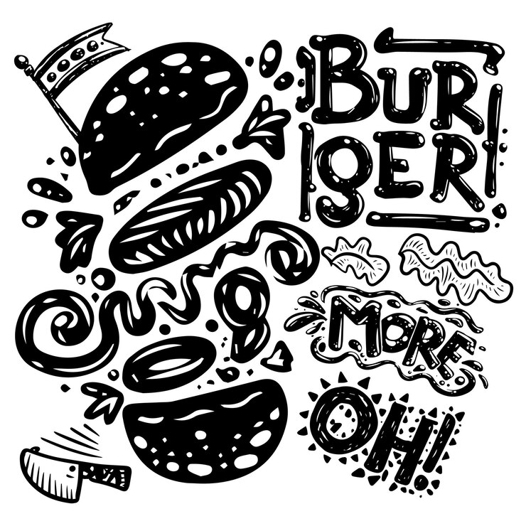 Vettore burger fastfood menu schizzo disegnato brutale immagine vettoriale dei cartoni animati