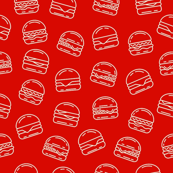 Vettore burger rosa modello senza cuciture hamburger o cheeseburger schizzo linea arte carta da parati