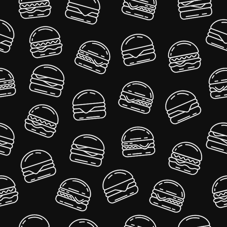 Vettore burger rosa modello senza cuciture hamburger o cheeseburger schizzo linea arte carta da parati