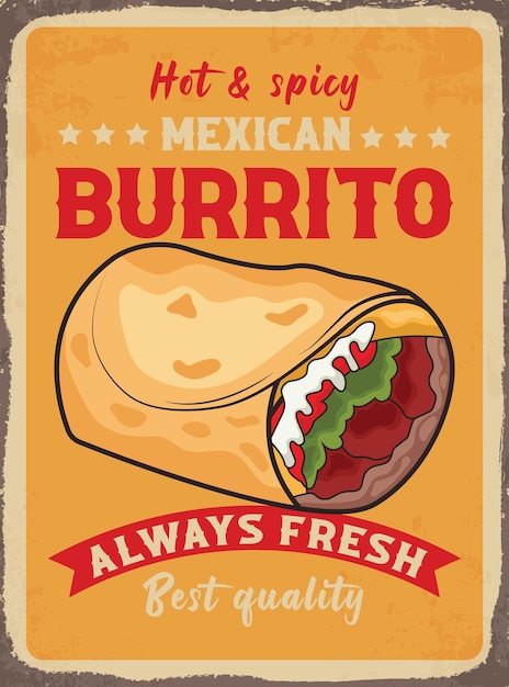 Burrito cibo messicano ristorante pubblicità poster retrò disegno vettoriale