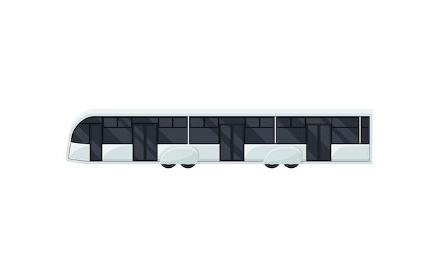 Bus navetta dell'aeroporto vista laterale Trasporto passeggeri Veicoli pubblici moderni Servizio automobilistico Trasporto tema Disegno vettoriale a cartoni animati Illustrazione piatta colorata isolata su sfondo bianco