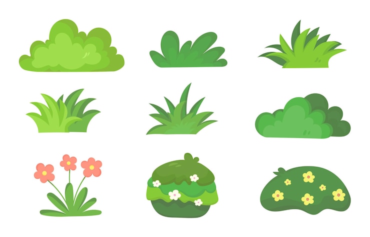 Vettore bush design flat style illustrazione disegnata a mano bush cartoon style collection bush isolato