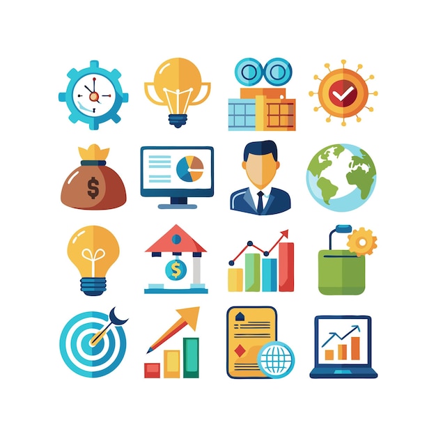 Business and Finance Icon Set Collection Vector Illustration per documenti, siti web e applicazioni