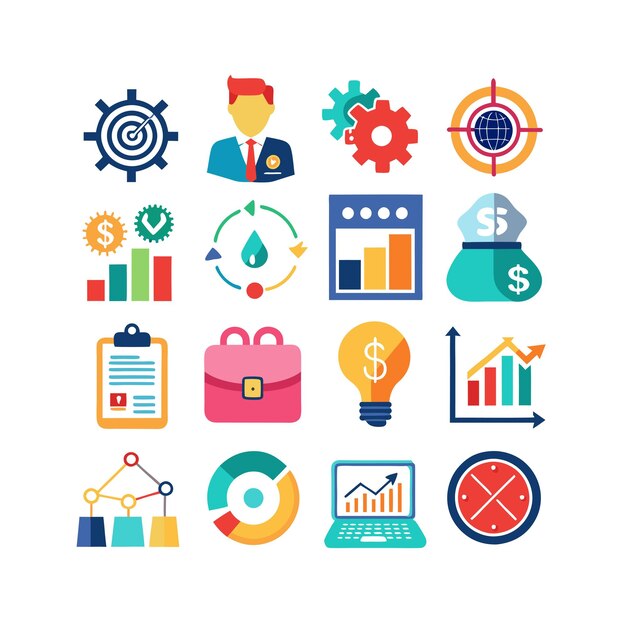 Business and Finance Icon Set Collection Vector Illustration per documenti, siti web e applicazioni