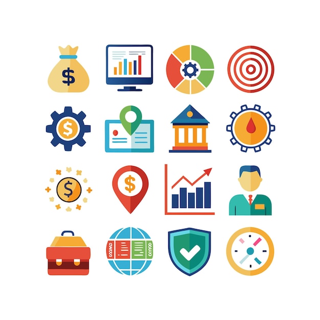 Business and Finance Icon Set Collection Vector Illustration per documenti, siti web e applicazioni