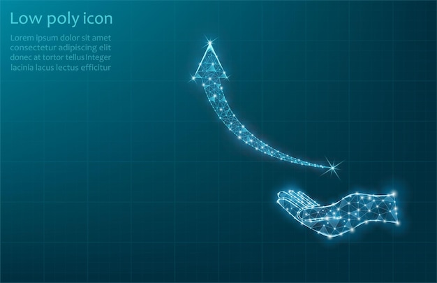 Business arrow up low poly wireframe Return on the investment chart increases target on blue dark