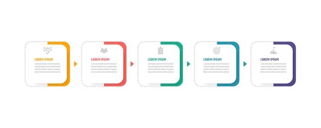 Business infographic design 5 fasi illustrazioni vettoriali timeline