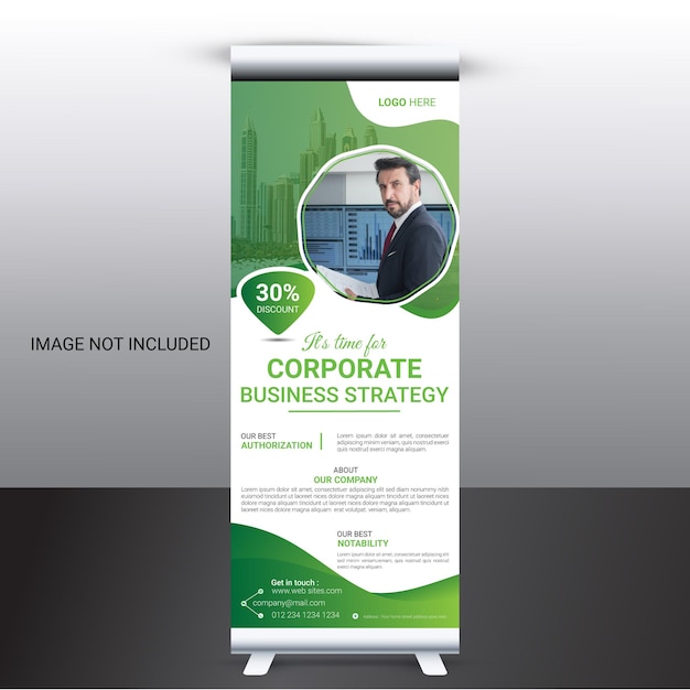 Business professionale creativo roll up banner o cartellone pubblicitario, design di annunci pubblicitari per stand web