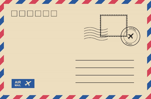 Busta della posta aerea dell'annata con francobollo, cartolina postale.