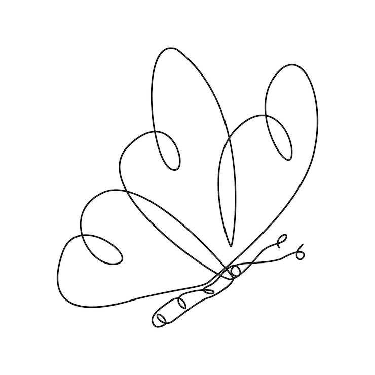 Vettore butterfly singolo continuo una linea fuori linea disegno d'arte vettoriale e disegno di tatuaggio