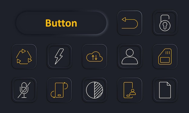 Button set icon Refresh lightning cloud upload user lock microphone mute rotate document memory card person Interface elements functionality tech operations concept