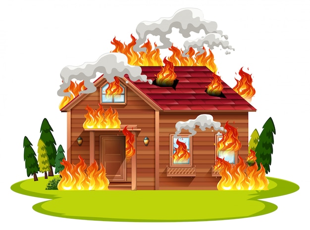 Cabina in legno casa in fiamme