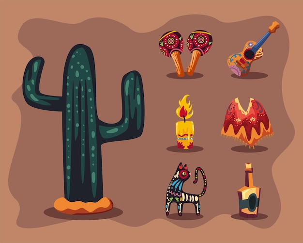 Cactus messicano con icone