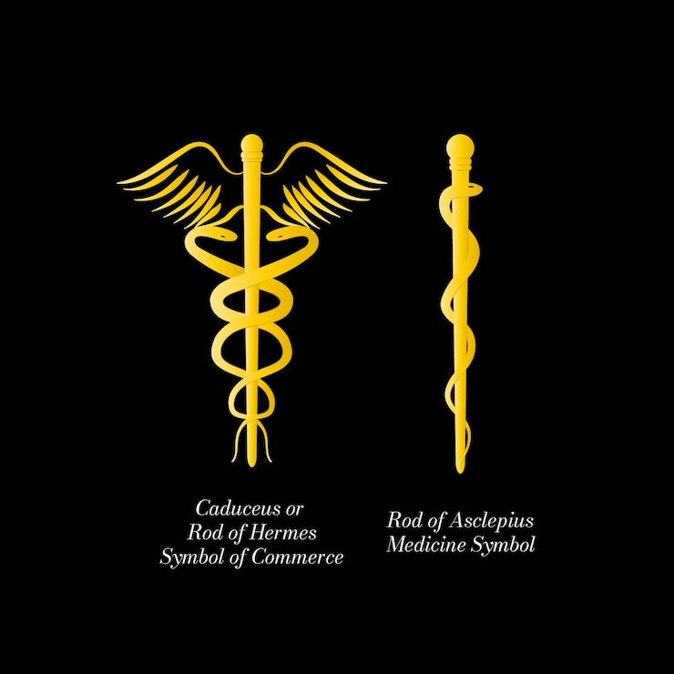 Vettore caduceo e bastone di esculapio