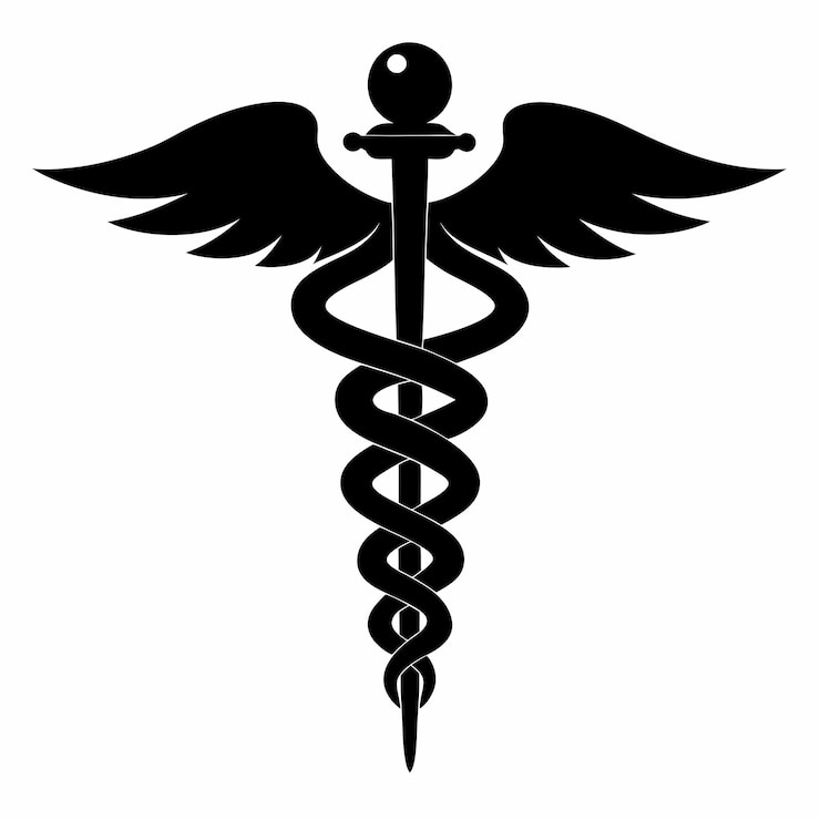 Vettore caduceo simbolo di salute asclepio icona della bacchetta colore nero silhouette illustrazione vettoriale 11