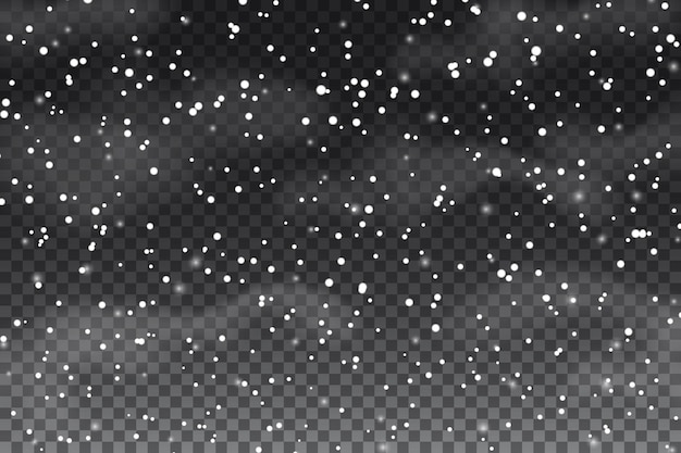 Caduta di fiocchi di neve realistici su uno sfondo trasparente per l'arredamento invernale Effetto tempesta di ghiaccio