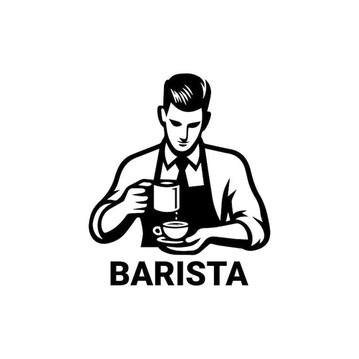 Cafe Barista illustrazione vettoriale del logo dell'icona in bianco e nero