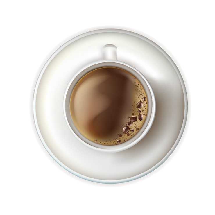 Vettore caffè caldo con schiuma e piattino