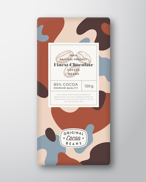 Caffè cioccolato etichetta forme astratte layout di progettazione di imballaggio vettoriale con ombre realistiche moderno ...