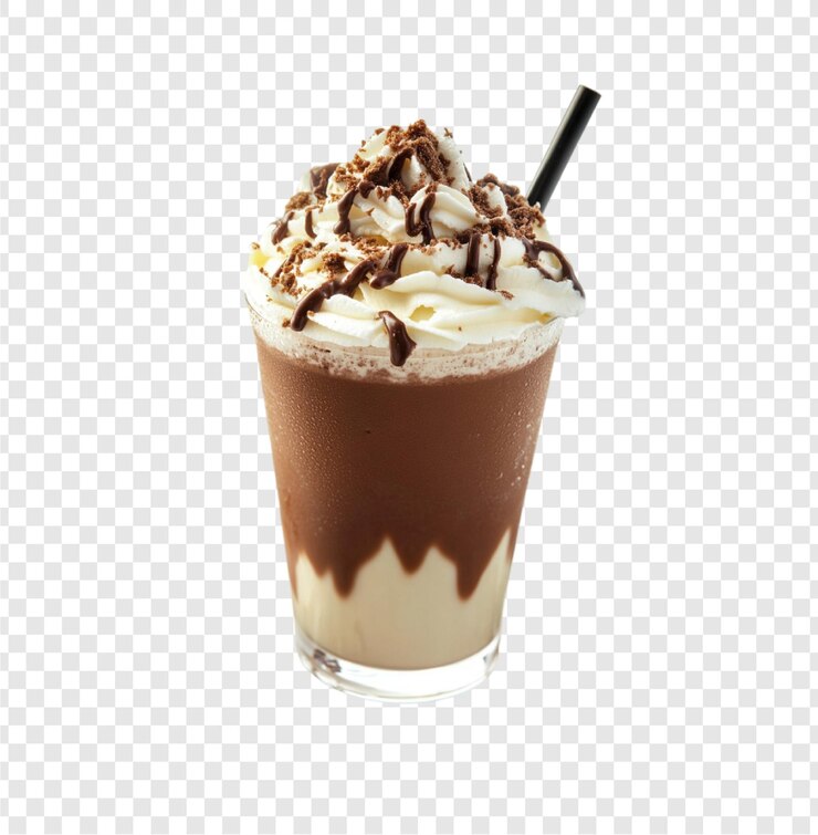 Vettore caffè ghiacciato al cioccolato con panna montata su sfondo trasparente