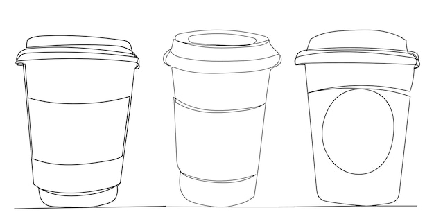 Caffè in tazze un vettore di disegno a linea continua