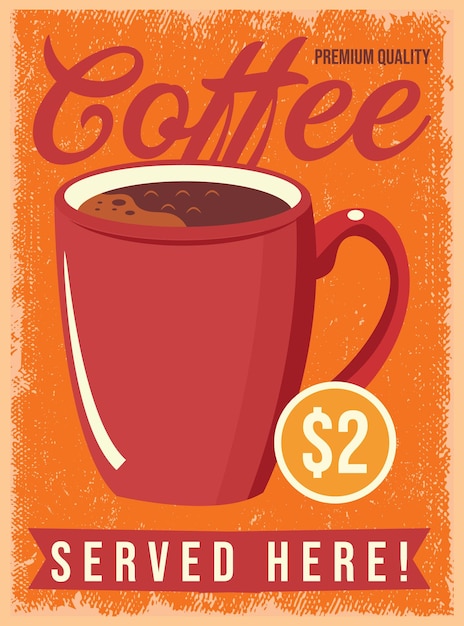 Caffetteria caffè pubblicità retrò poster promozionale disegno vettoriale
