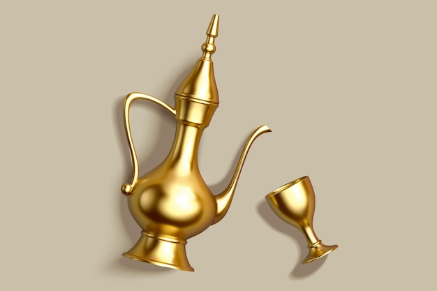 Caffettiera araba in oro 3d